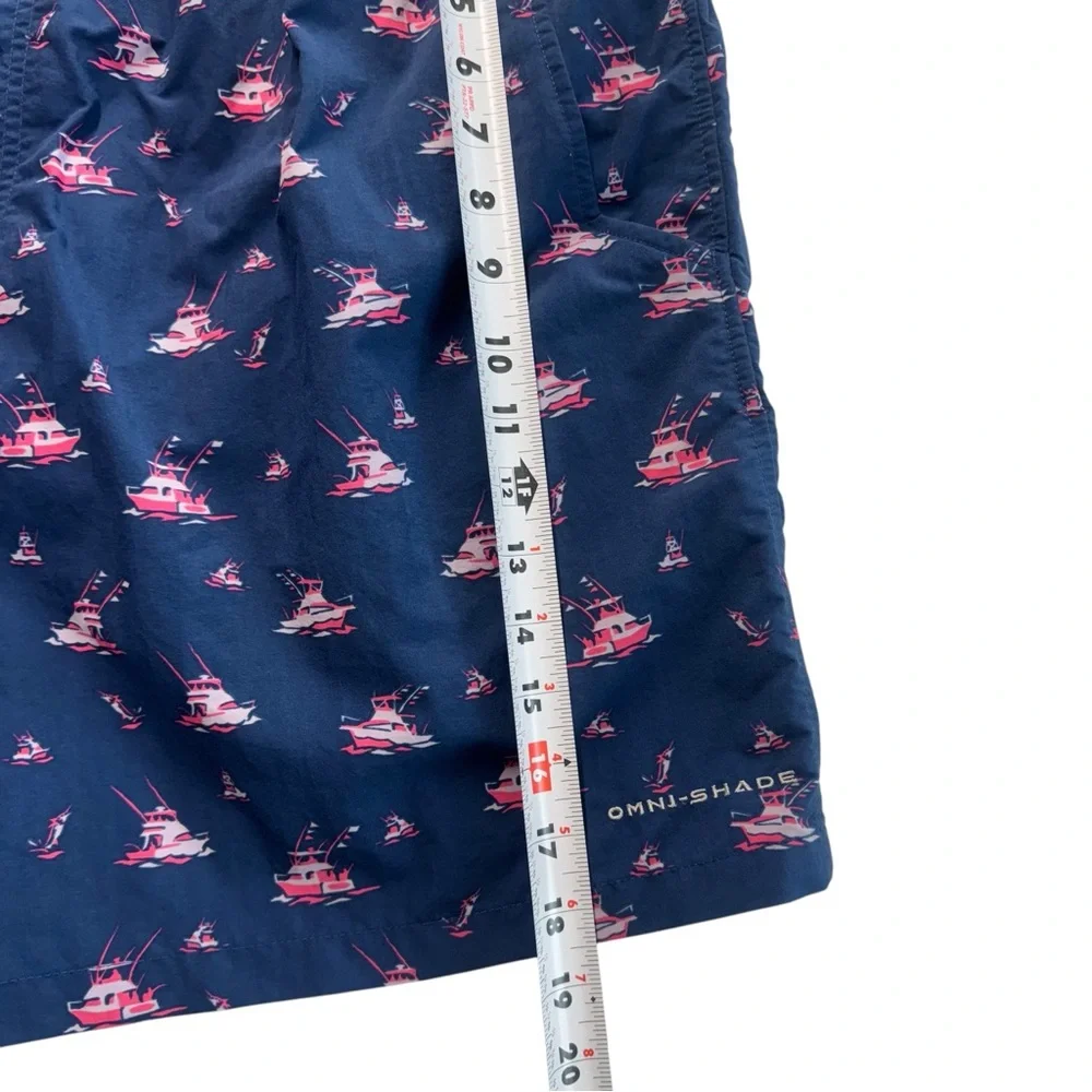 Columbia PFG Blue w/ Pink Sail Boats Swim Trunks Fishing Mesh Shorts Men XXL 134